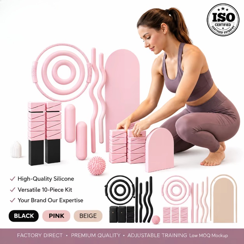 Pilates Yoga Combined - مجموعة أثقال، بار دمبل سيليكوني، بساط